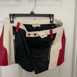 We The Free Red and Black Leather Shorts